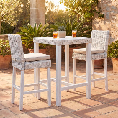 Large Bar Table Whitewash Painted Finish Solid Reclaimed Pine Rattan