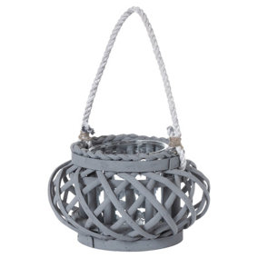 Large Basket Lantern - Wicker - L12 x W12 x H20 cm - Grey