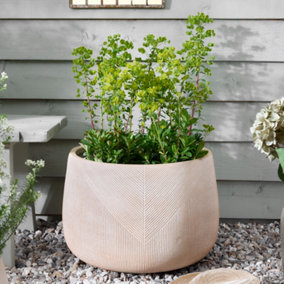 Large Beige Symmetry Stripe Beige Fibre Clay Indoor Outdoor Garden Planter Houseplant Flower Plant Pot