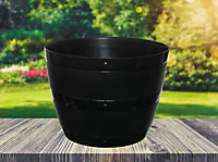 Large Black Barrel Planter Round Plastic Plant Pot 50cm Patio Garden Flower Tub