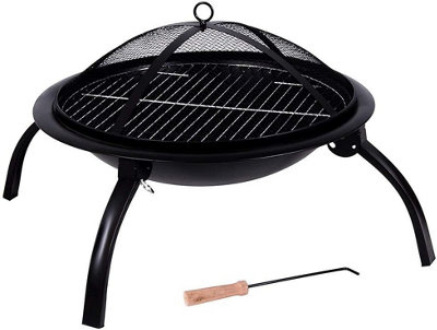 Large Black Charcoal BBQ with Poker, Fire Pit