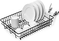 Large Black Dish Drainer & Plate Rack Cutlery Basket Included