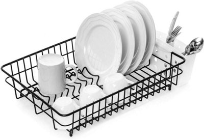 Large Plastic Kitchen Plaste Dish Drainer Rack Draining Board Cutlery  Holder - Black