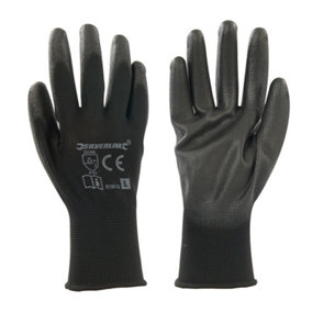 LARGE Black Gloves 13 Gauge Knitted & Poly Coated Palms & Fingers Open Back