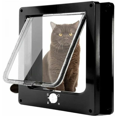 Large black magnetic cat door with four way swing lock for kittens and cats