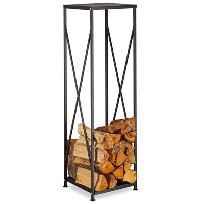 Large Black Metal Steel Firewood Rack Log Wood Storage Holder Tall Shelf Stand