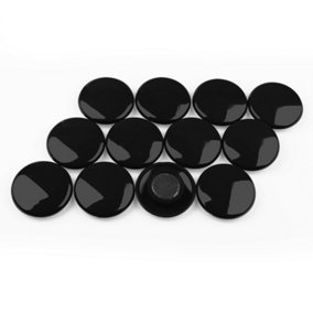 Large Black Planning Office Magnets for Fridge, Whiteboard, Noticeboard, Filing Cabinet - 40mm dia x 8mm high - Pack of 12
