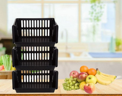 Large Black Stacking Storage Baskets 3 Tier Kitchen Home Office