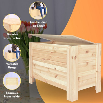 Large Blanket Box Chests with Lid 76x40x47cm Natural Wooden Toy Box Multi Purpose Toy Storage Box