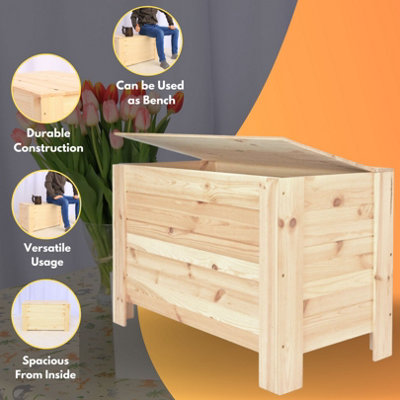 Large Blanket Box Chests with Lid (76x40x47cm) - Natural Wooden Toy Box - Multi-Purpose Toy Storage Box or Bed End Storage Bench