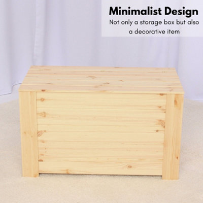 Large Blanket Box Chests with Lid (76x40x47cm) - Natural Wooden Toy Box - Multi-Purpose Toy Storage Box or Bed End Storage Bench
