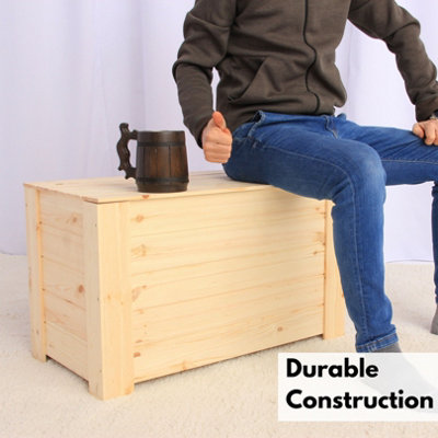 Large Blanket Box Chests with Lid 76x40x47cm Natural Wooden Toy Box Multi Purpose Toy Storage Box