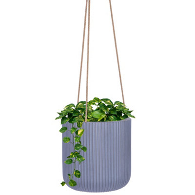 Large Blue Rippled Finish Hanging Planter Indoor Balcony Planter Outdoor Garden Planter Flower Plant Pot