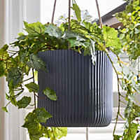 Large Blue Rippled Finish Hanging Pots Planter Indoor Outdoor Garden Houseplant Flower Plant Pot