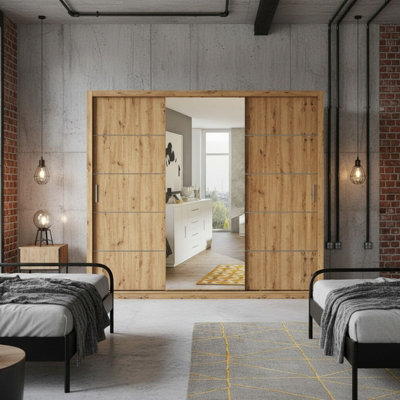 Large BONO SZ250 Artisan Oak Wardrobe with Sliding Doors and