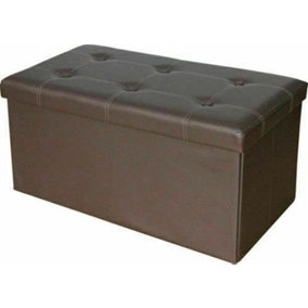 Large Brown Triple Ottoman Stool Folding Seat Foldable Faux Leather Storage Box