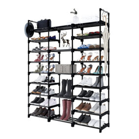 Large Capacity Metal Freestanding Open-Style Shoe Rack, Black