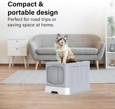 Large Cat Litter Box with Lid Scoop Flap Door Slide-Out Tray Large
