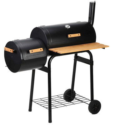 Large Charcoal Barrel BBQ Grill With Smoker Garden Barbecue Patio Portable Wheels