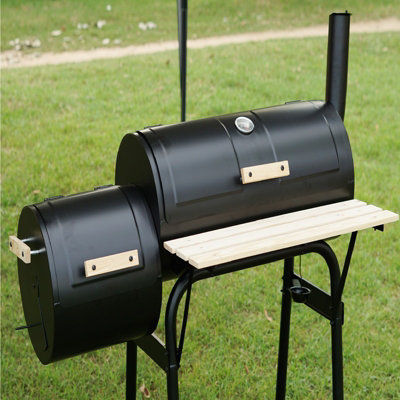 Large Charcoal Barrel BBQ Grill With Smoker Garden Barbecue Patio Portable Wheels