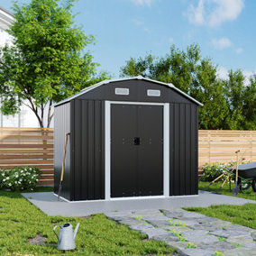 Large Charcoal Black Galvanized Steel Acrylic Storage Shed Slope Roof Double Door