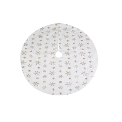 Large Christmas Tree Skirt White Gold Snowflakes Faux Fur Tree Trim Mat ...