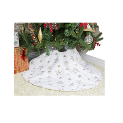 Large Christmas Tree Skirt White Gold Snowflakes Faux Fur Tree Trim Mat 110cm