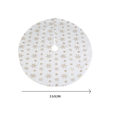 Large Christmas Tree Skirt White Gold Snowflakes Faux Fur Tree Trim Mat 110cm - 3