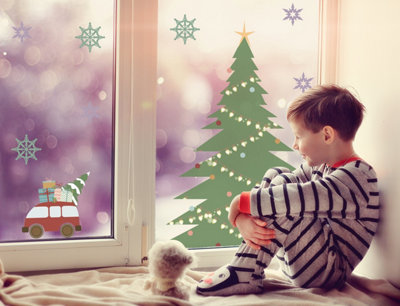 Large Christmas Tree, Truck, Snowflakes Christmas Window Stickers ...