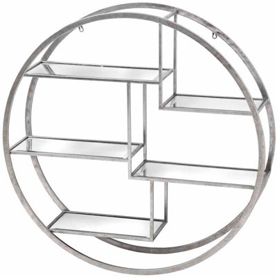 Large Circular Wall Hanging Multi Shelf - Metal/Glass - L22 x W92 x H92 cm - Silver