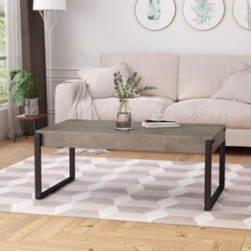 Large Coffee Table Concrete Effect Black Metal Frame Furniture