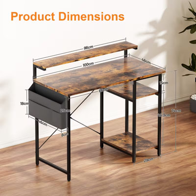 Large Computer Desk with LED Lights and Height Adjustable Monitor Stand ...