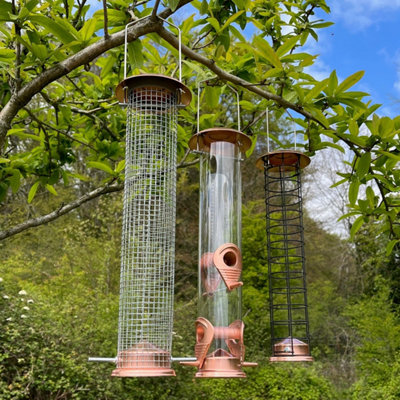 Large Copper Style Hanging Bird Feeders Seed, Nut and Fatball (Set of 3)