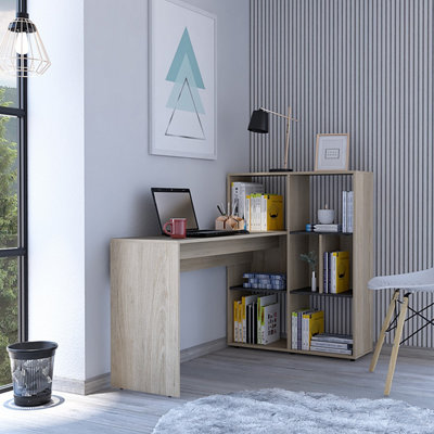 Large corner desk with bookcase washed oak Harvard range