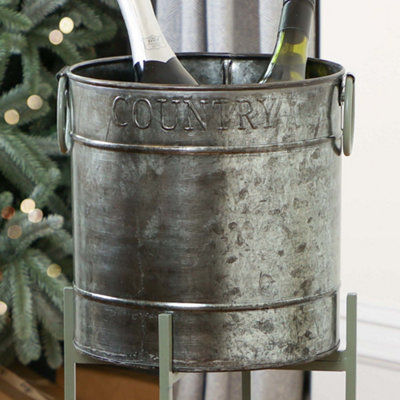 Large Country Embossed Ice Bucket on Stand with Tray for Celebration Party