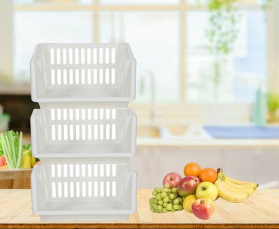 Large Cream Stacking Storage Baskets 3 Tier Kitchen Home Office