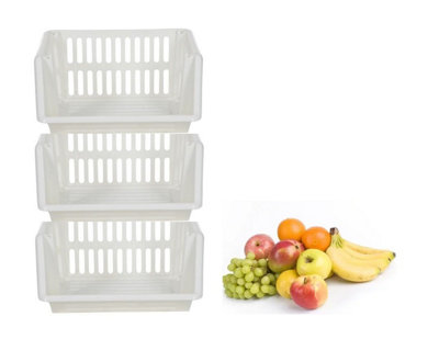 Large Cream Stacking Storage Baskets 3 Tier Kitchen Home Office