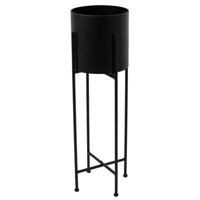 Large Cylindrical Planter on Frame - Metal - L25 x W25 x H84 cm - Matt ...