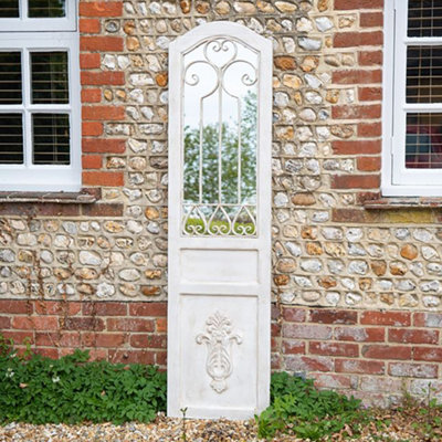 Large Decorative Antibes Garden Mirror - White French Distressed Wood, Metal & Glass Decor
