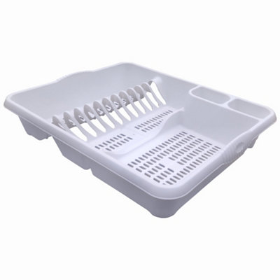 Large Dish Drainer Rack Kitchen Sink Draining Board - White
