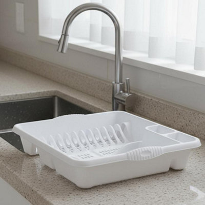 Large Dish Drainer Rack Kitchen Sink Draining Board - White