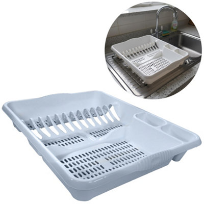 Large Dish Drainer Rack Kitchen Sink Draining Board - White
