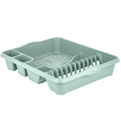 Large Dish Drainer with Two Cutlery Drainer Utensil Holders for Kitchen Sink - Sage Green