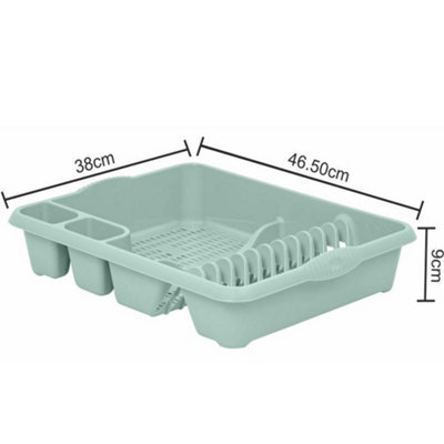 Large Dish Drainer with Two Cutlery Drainer Utensil Holders for Kitchen Sink - Sage Green
