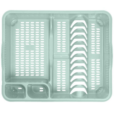 Large Dish Drainer with Two Cutlery Drainer Utensil Holders for Kitchen Sink - Sage Green