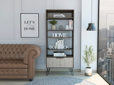 large display bookcase with storage area  bleached oak effect & grey, Nevada range