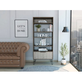 large display bookcase with storage area  bleached oak effect & grey, Nevada range