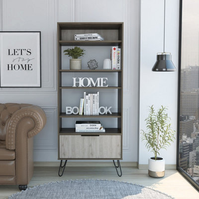 large display bookcase with storage area bleached oak effect & grey, Nevada range