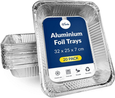 CNBPLS 20 Pcs Aluminium Foil Trays Disposable,Open Flame Cooking Food  Storage Without Paper Cover Size165mm130Mm45Cm Meters