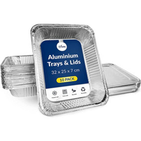 Large Disposable Aluminium Foil Trays Containers for Baking, Cooking, Food Storage (10 pack, Lids)